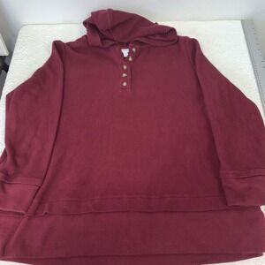 Pure J Jill 2X Hoodie Tunic Top Plus Henley V Neck Pullover Burgundy Textured